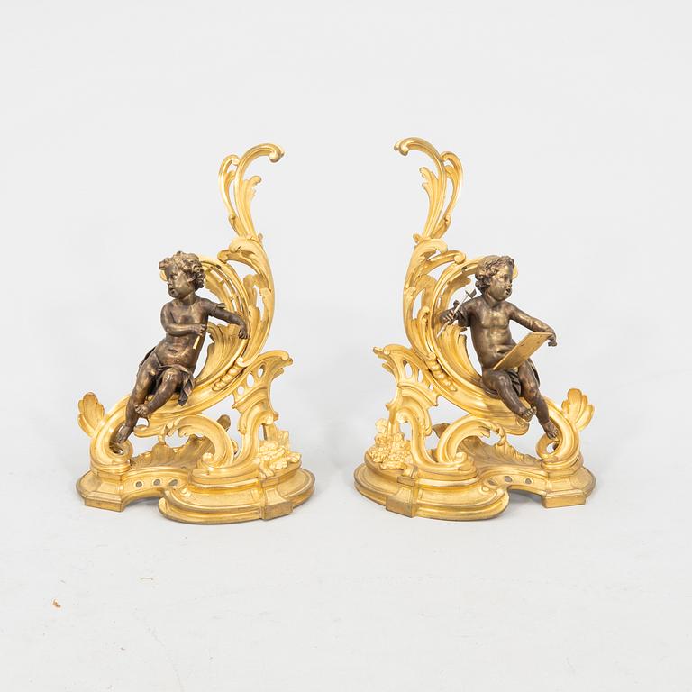 Fire Dogs, a Pair in Louis XV Style, Second Half of the 19th Century.