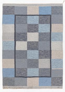 A carpet by Margareta Åkerberg, 'Jämtön blå,' flat weave, c. 203 x 142 cm, signed GHV AB MÅ.