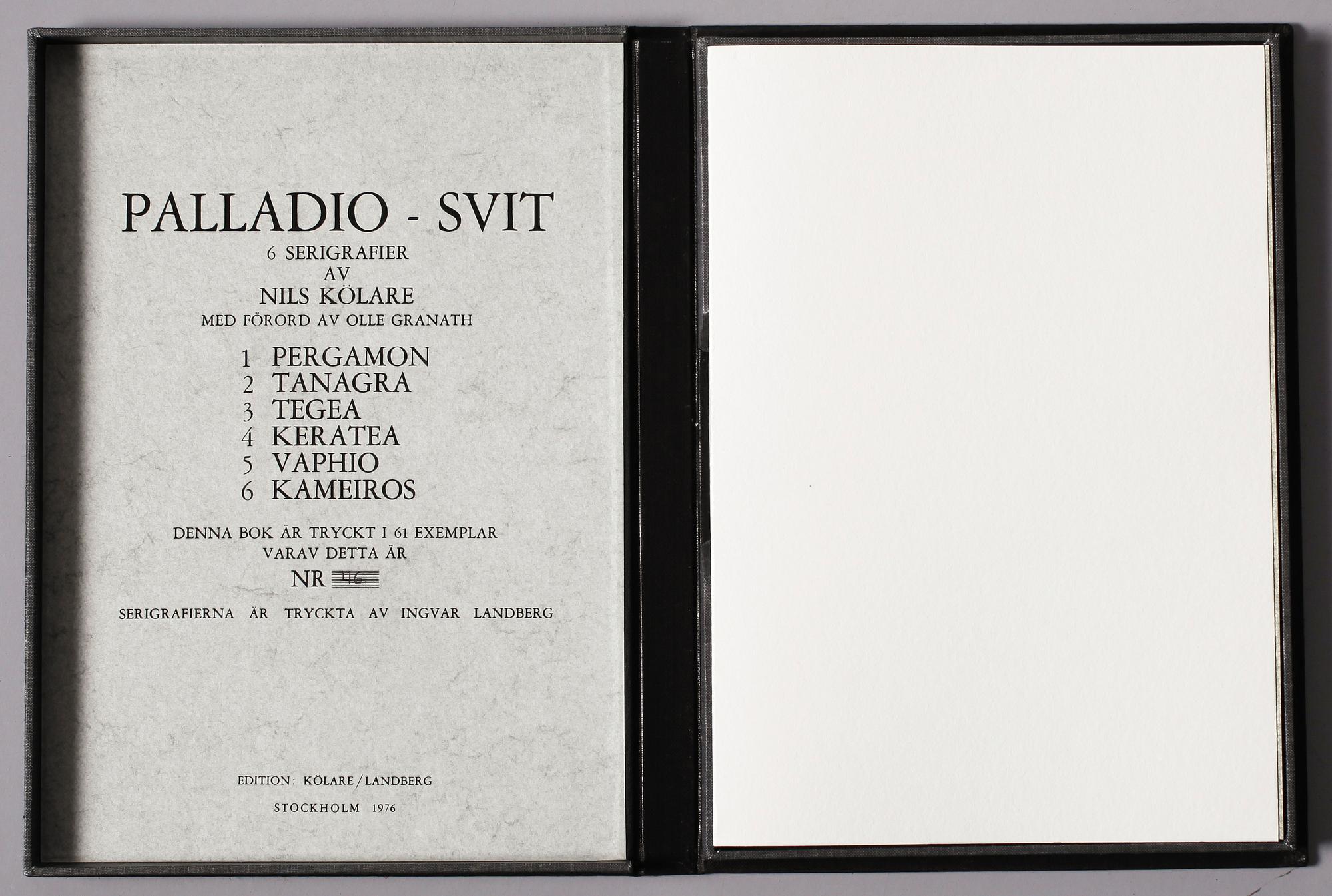 NILS KÖLARE, 6 serigrafier, Palladio-svit, signerade och numrerade 46/61.