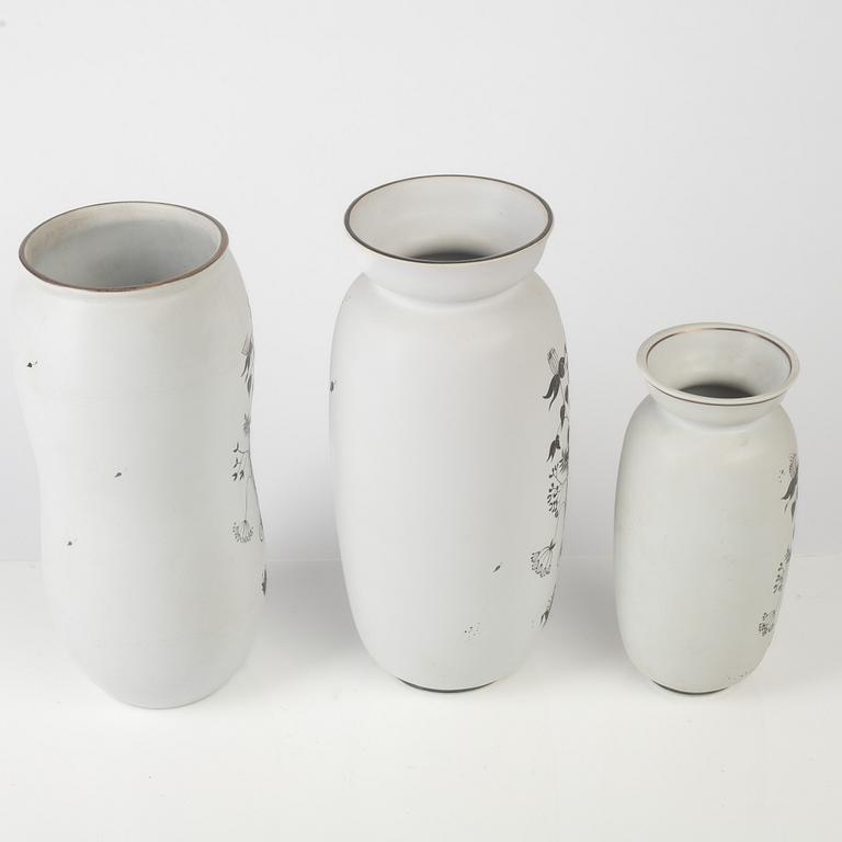 Stig Lindberg, three stoneware "Grazia" vases, Gustavsberg, Sweden, 1951-68.