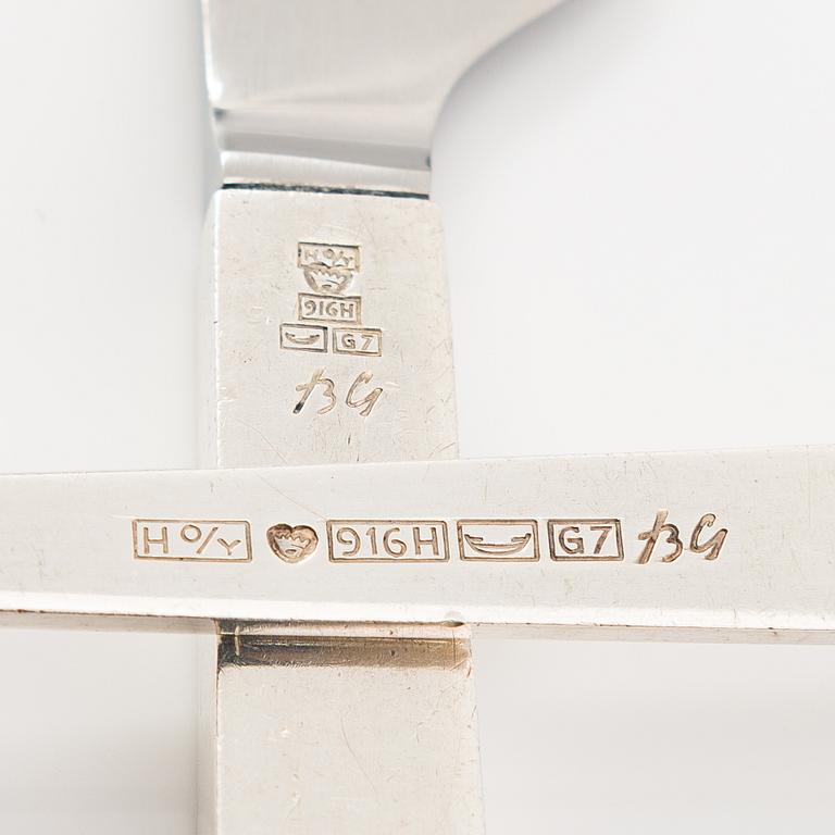 Bertel Gardberg, a 12-piece set of 'Birgitta' silver forks and knives,  Hopeatehdas Oy, Helsinki 1960.