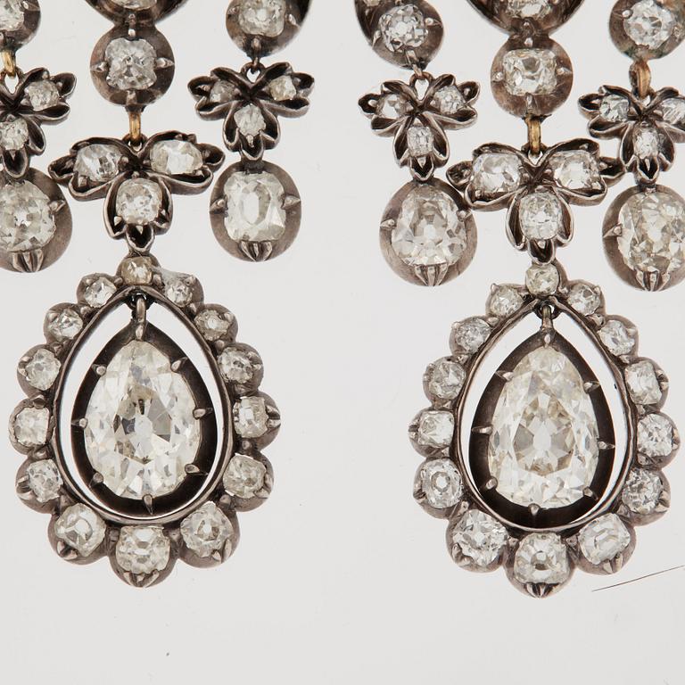 A pair of 19th century earpendant set with old-cut diamonds.