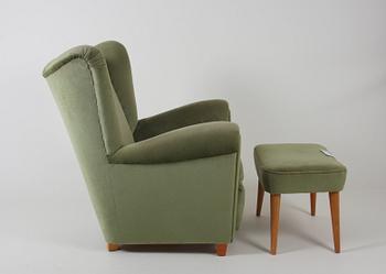 ÖRONLAPPSFÅTÖLJ, Dux, 1940-tal, pall medföljer.