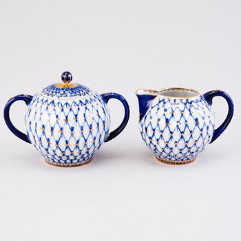 A 34-piece 'Cobalt Net' porcelain set for coffee and tea, Lomonosov, Soviet Union.