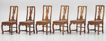A set of six late baroque chairs, first part of the 18th century,