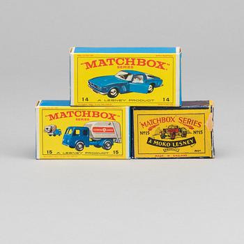 THREE LESNEY MATCHBOX SERIES CARS.