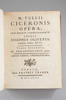 BÖCKER, 9 st. "CICERONIS OPERA", M. Tullii, Geneve, 1758.