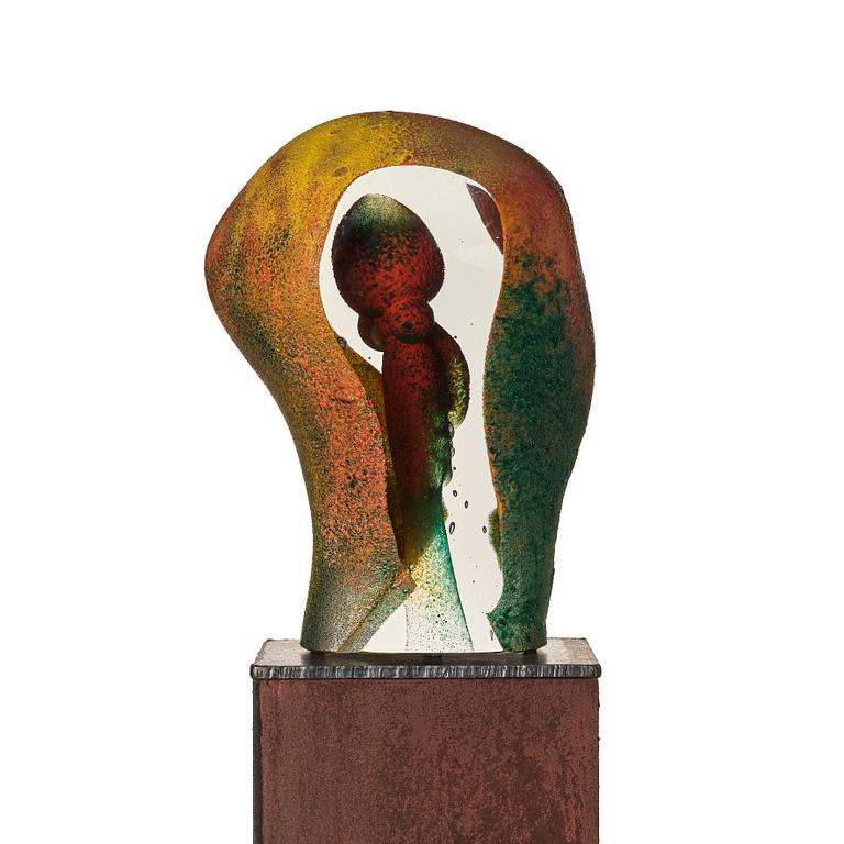 Kjell Engman, a unique sandblasted glass sculpture, Kosta Boda, Signed.