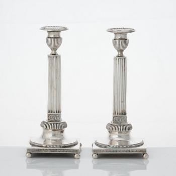 Johan Ekholm, ljusstakar, ett par, silver, Stockholm 1796. Gustavianska.