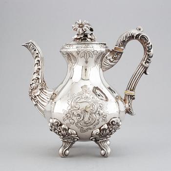 A Swedish rokoko-style silver coffee-pot, mark of Gustaf Theodor Folcker, Stockholm 1848.