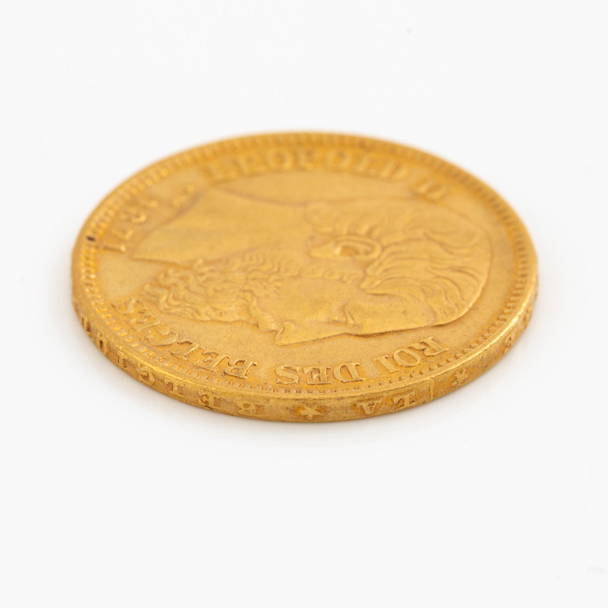 Gold coin, Belgium, Leopold II, 20 Franc, 1871.