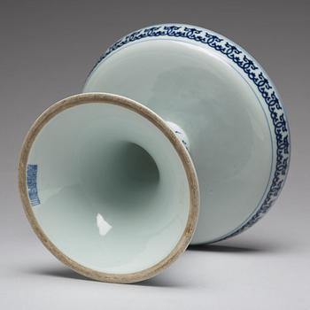 A blue and white Tazza, Qing dynasty with Qianlong mark.