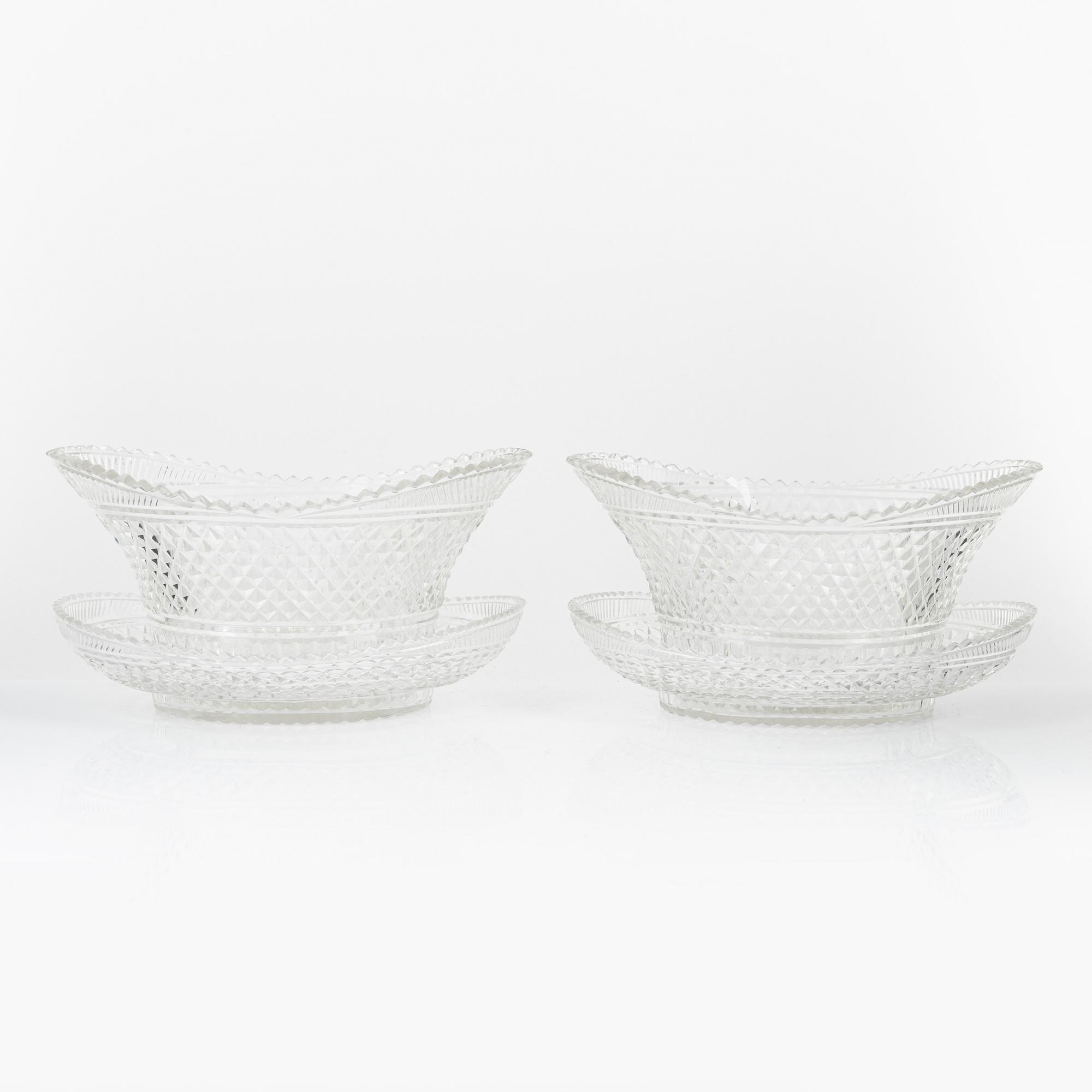 A pair of cut glas jardiieres on stands, 19th Century.
