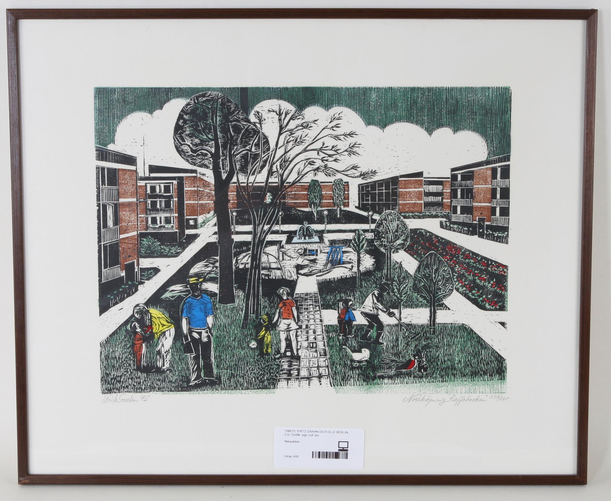 FRITZ GRAHN OCH OLLE BERLIN, 2 st. Grafik, sign och dat.