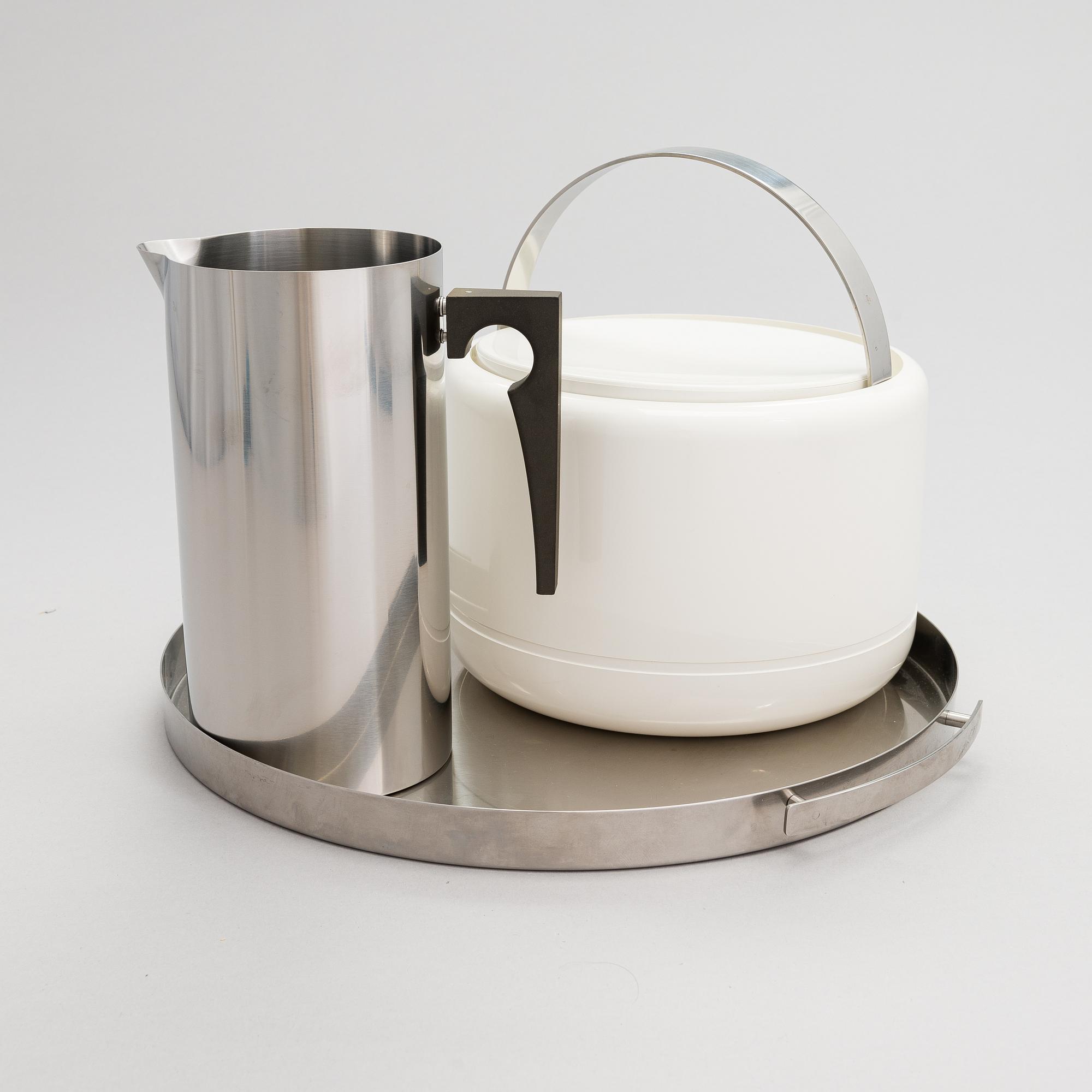 Stelton, 3 osaa, Arne Jacobsen, "Cylinda-Line" ja Erik Magnussen, jääpalakulho, Tanska, 1960-70-luku.