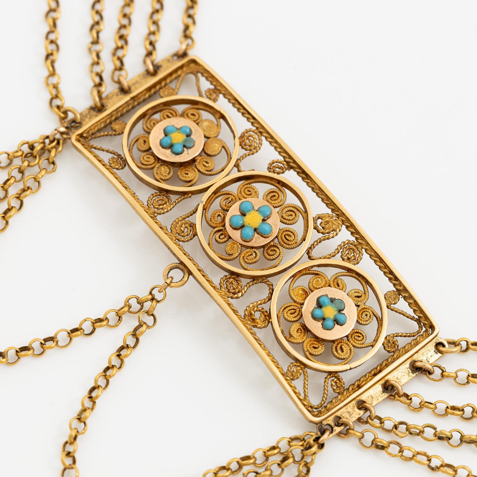Collier 18K guld med emaljdekor, 1800-tal.