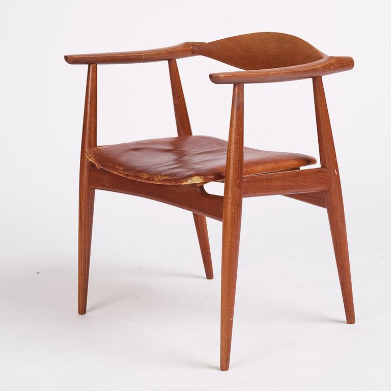 Hans J Wegner, a teak and brown leather 'CH-35', Carl Hansen & Son, Denmark 1950-60s.