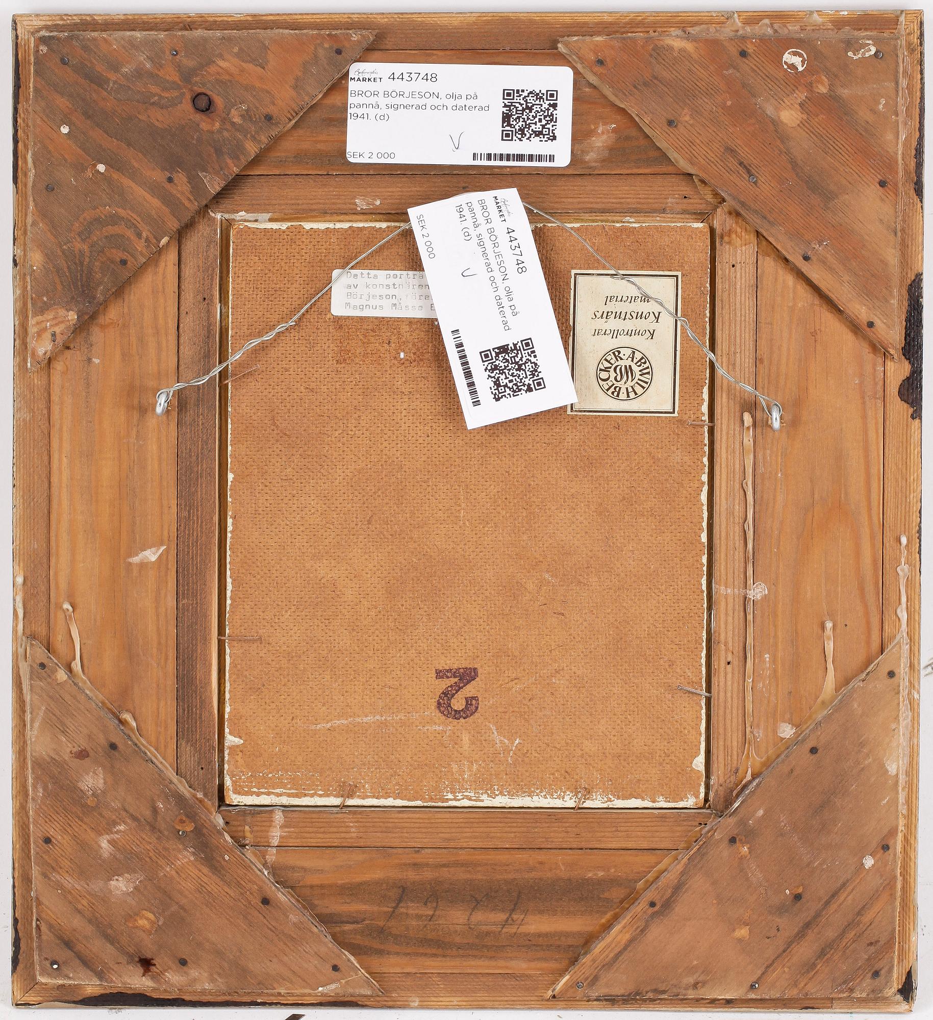 BROR BÖRJESON, olja på pannå, signerad och daterad 1941.