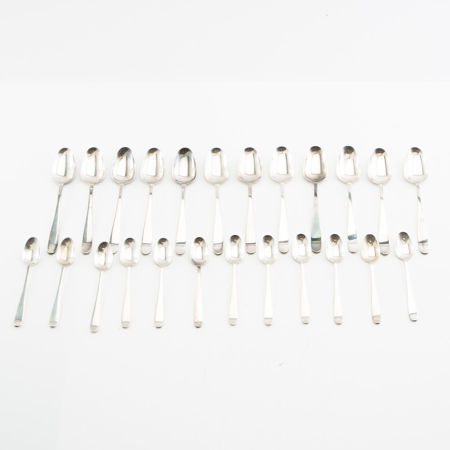 Spoons, 12 + 12, "Theresia", silver, MEMA, Lidköping, 1970s-1980s.
