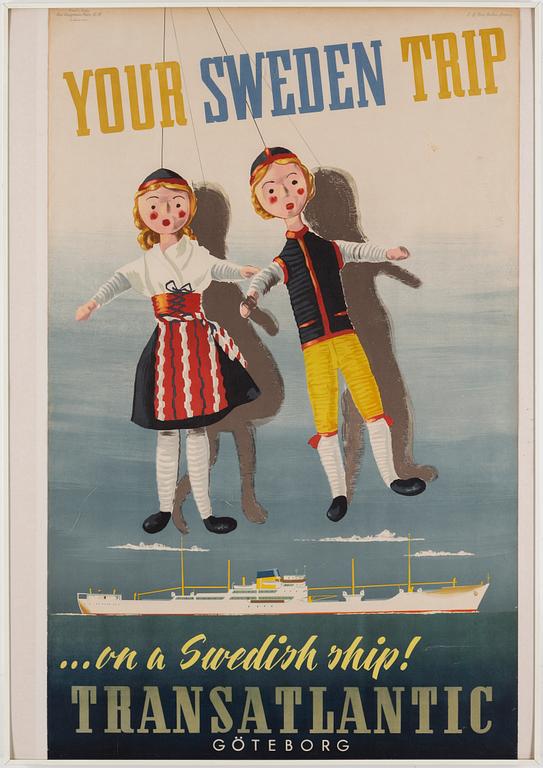 A SWEDISH LITHOGRAPHIC POSTER, E.G. Bratt Studios, Göteborg, Ivar Haeggströms Boktr. A.B., Stockholm 1947.