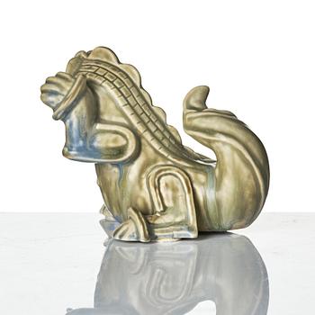 Wilhelm Kåge, two ceramic sculptures av dragons, Gustavsberg, ca 1940.