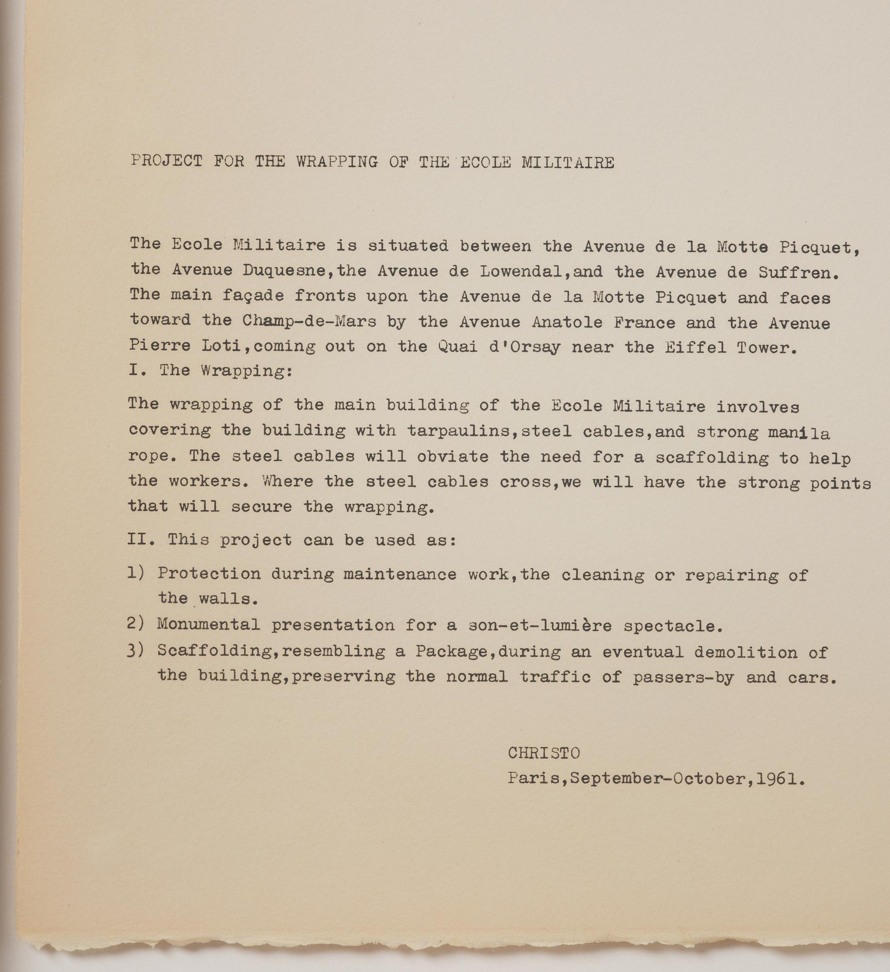 Christo Vladimirov Javacheff, "Packed Building, Project for the École Militaire, Paris".