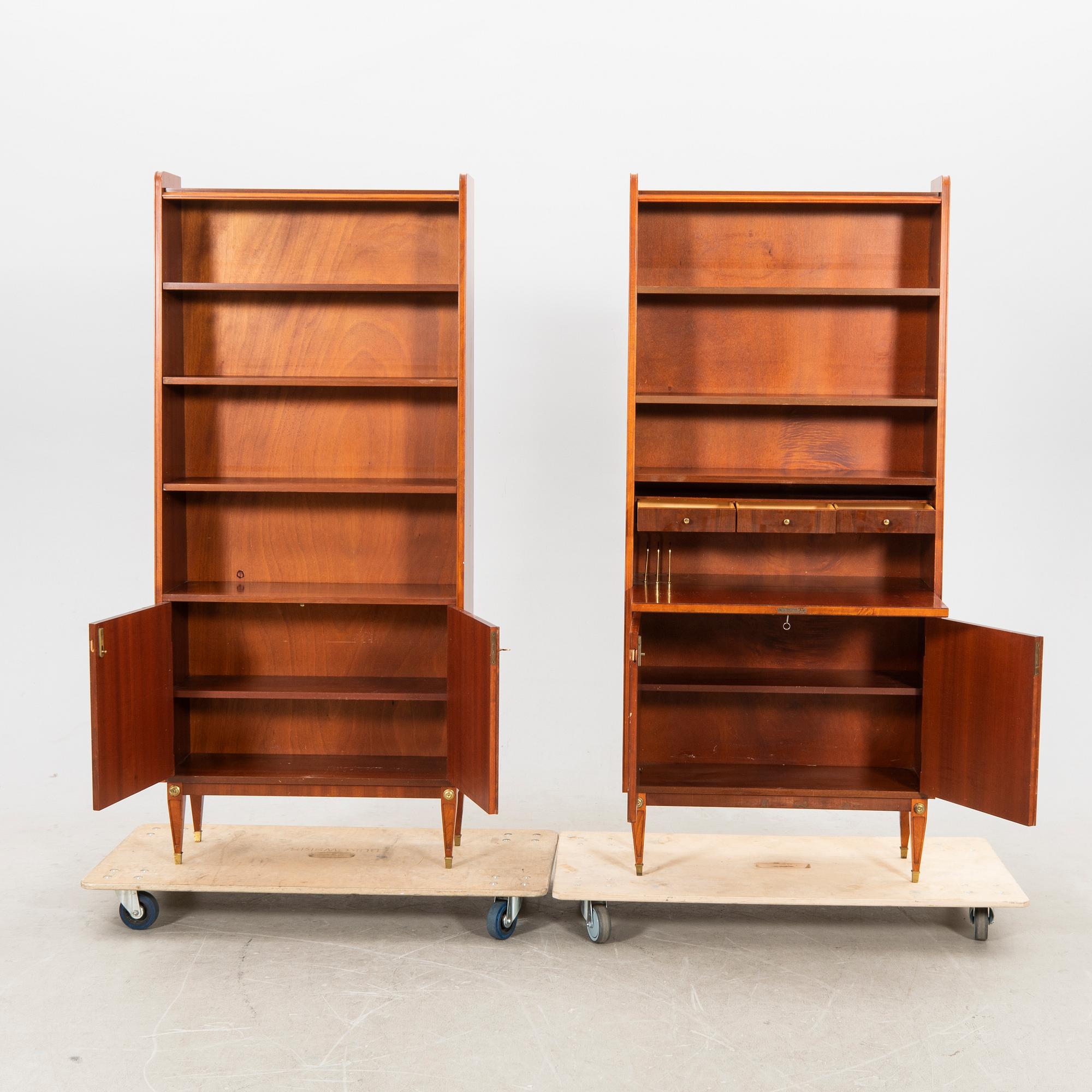 Bookshelves, a pair in Gustavian style from the mid-20th century.
