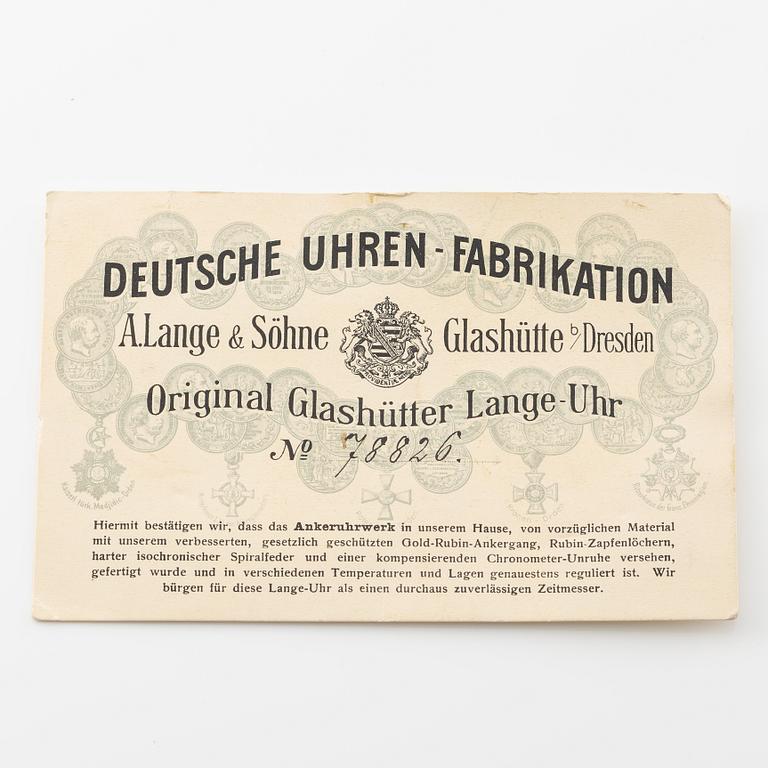 A. Lange & Söhne, Deutsche Uhrenfabrikation Glashütte, hunter, ca 1920.