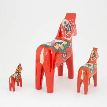 Three Swedish Dala Horses, second half of the 20th century.