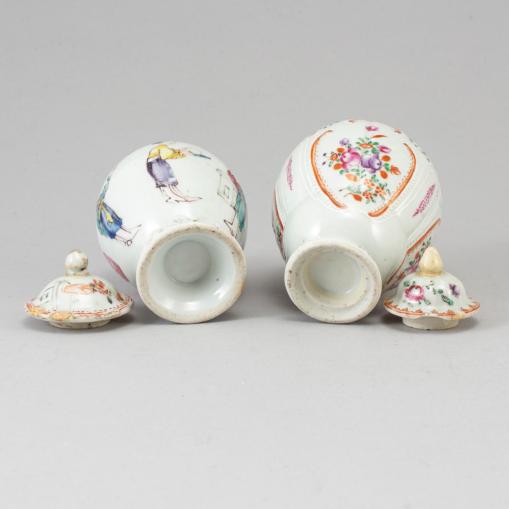 TEDOSOR med LOCK, två stycken, kompaniporslin. Qing dynastin, Qianlong (1736-95).