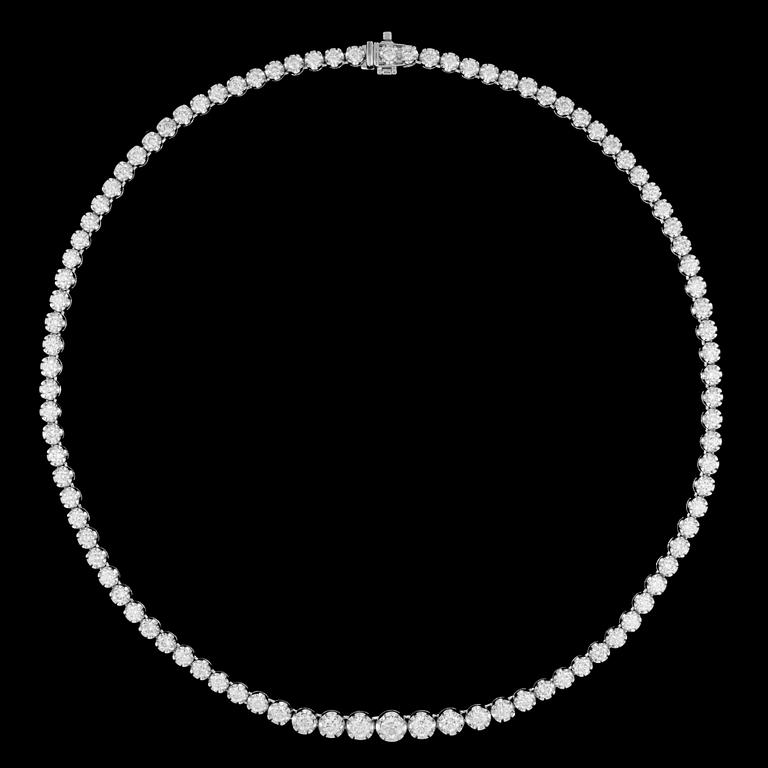 A brilliant cut diamond necklace, tot. 10.03 cts.