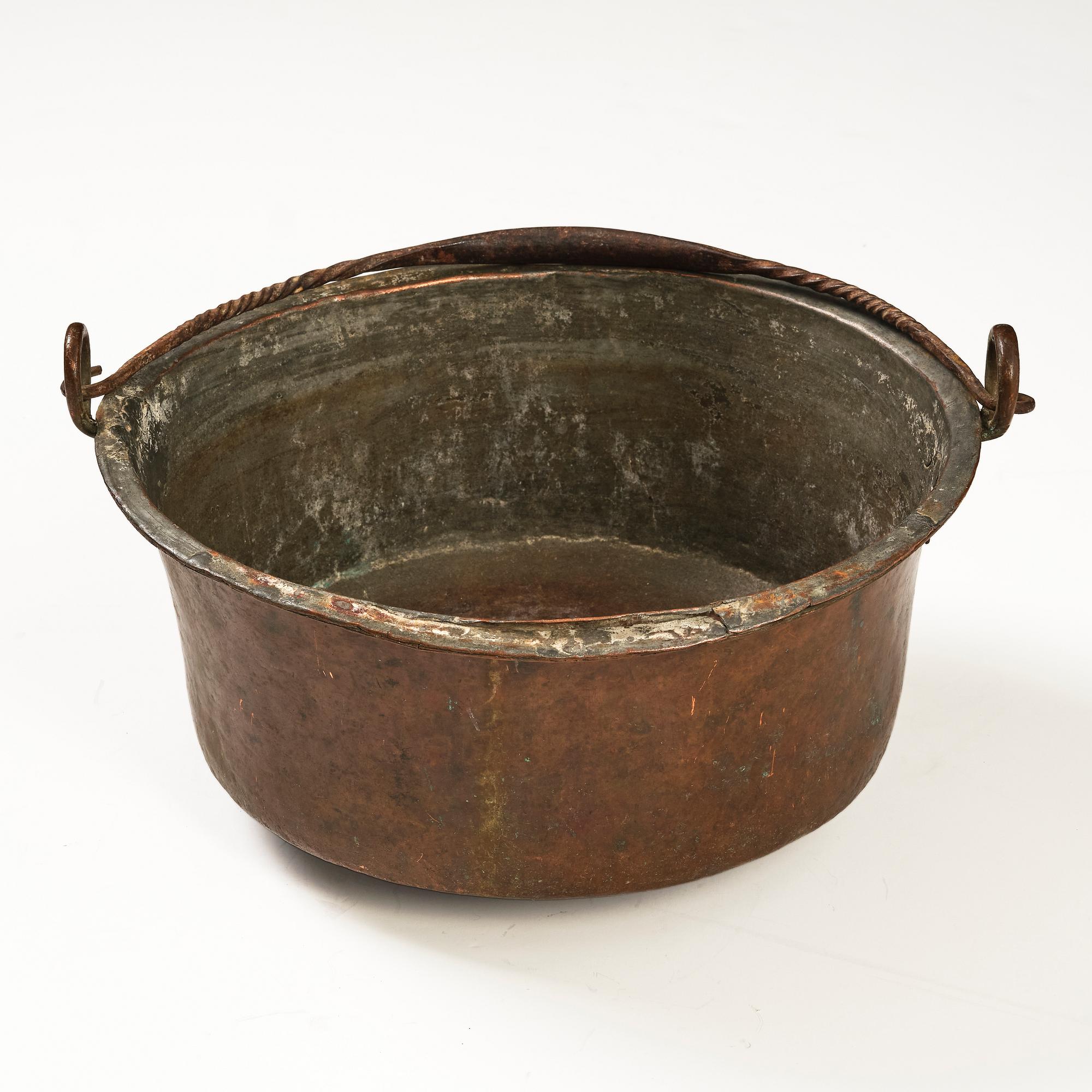 A Swedish copper cauldron, 18th century.