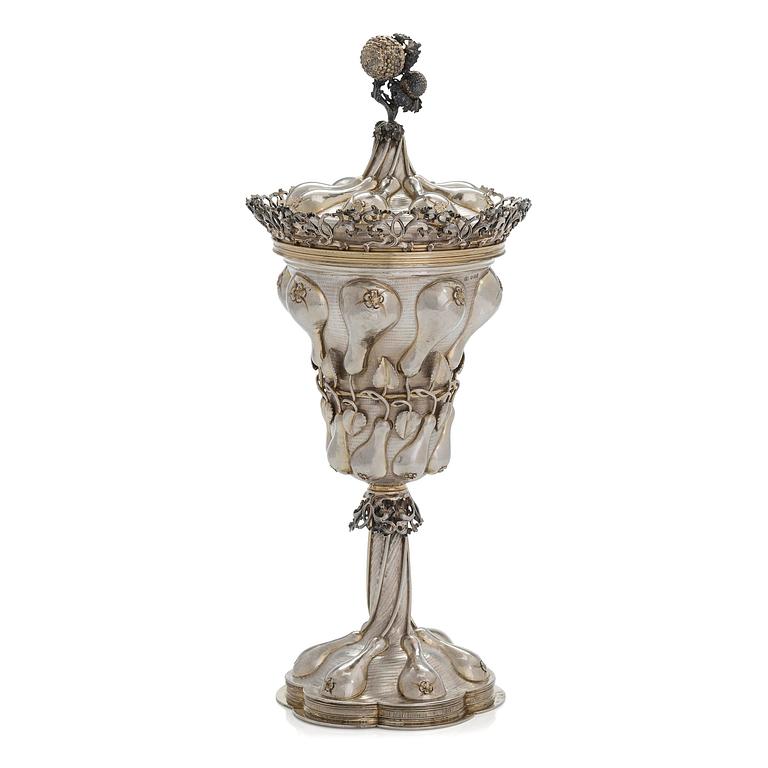 An early 20th-century parcel-gilt silver standing cup, maker's mark presumably Ludwig Neresheimer & Co, Hanau, Germany.