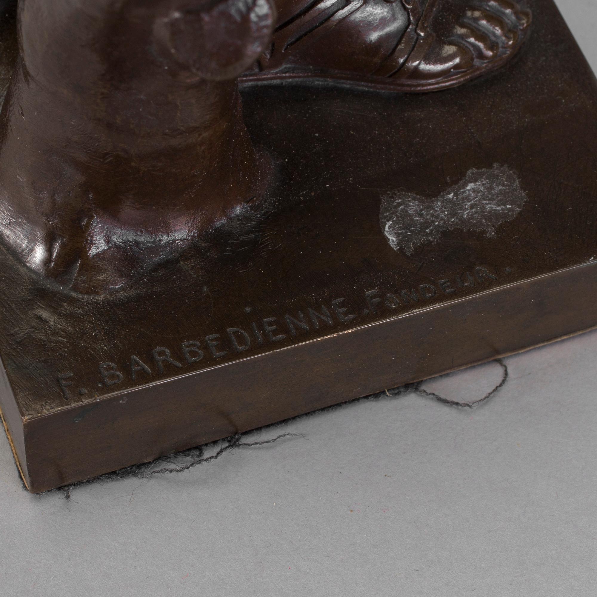 A french bronze sculpture late 19th century. Foundry marks F.Barbedienne Fondeur.