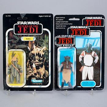 STAR WARS, 8 stycken actionfigurer i förpackning, Kenner och Palitoy, 1980-tal.