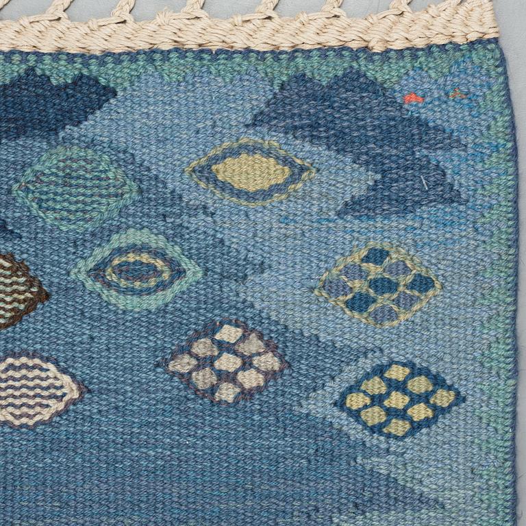Barbro Nilsson, A carpet, "Tånga blå", flat weave, ca 355 x 252-256 cm, signed AB MMF BN.