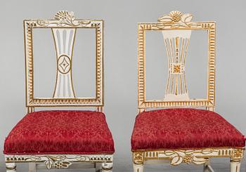 Four late gustavian chairs from Lindome, around the year 1800.