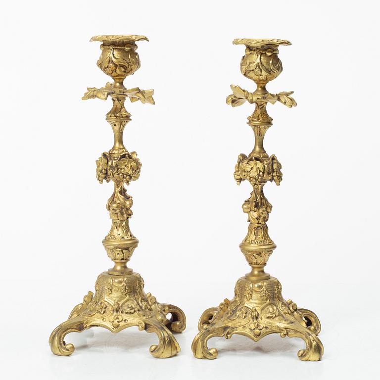 A pair of Oscarian brass candle sticks, Sweden, late 19th century.