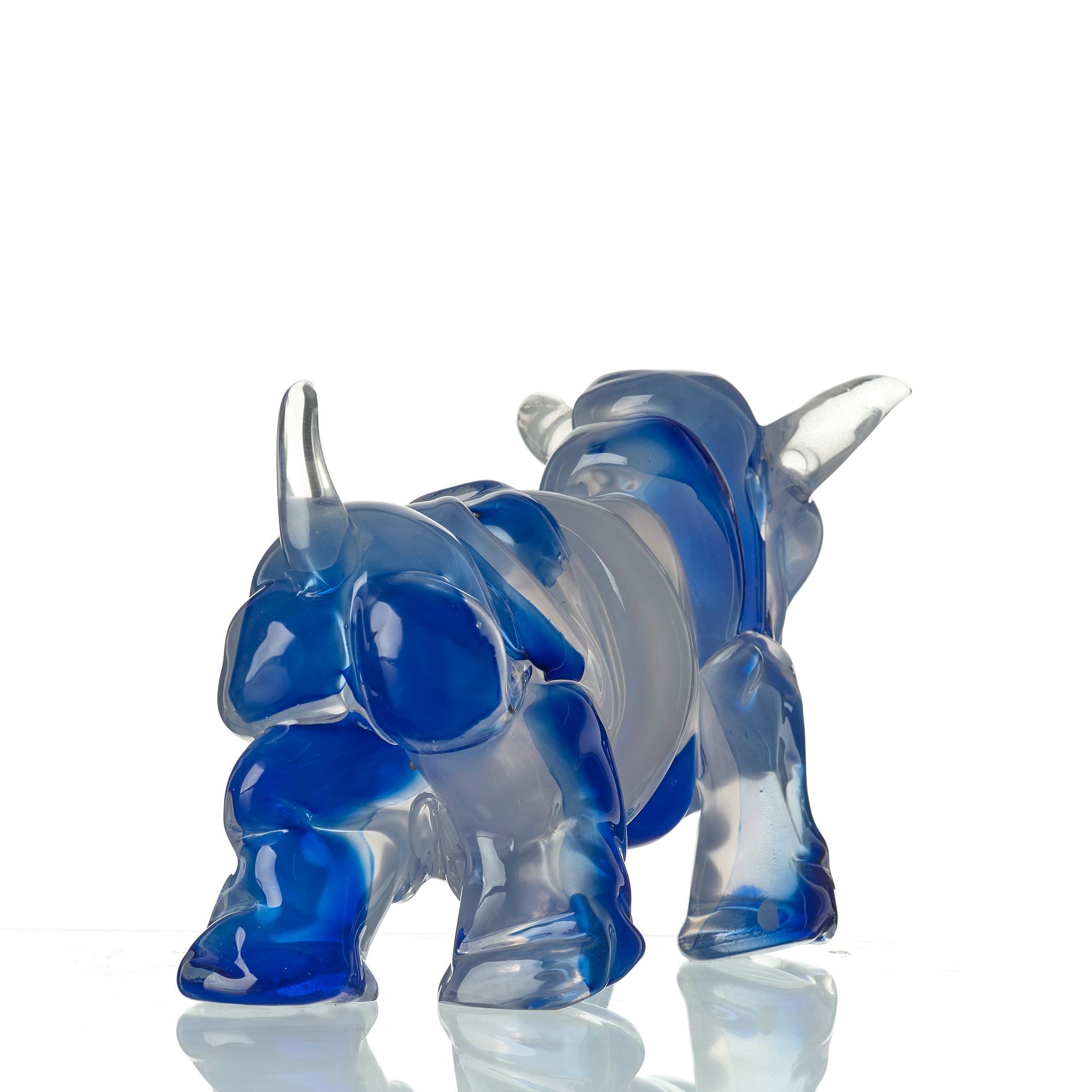 Juan Garcia Ripolles, A Juan Garcia Riopollès glass sculpture of a bull, 'El Toro En Azul', Berengo Studio, Murano, Italy.