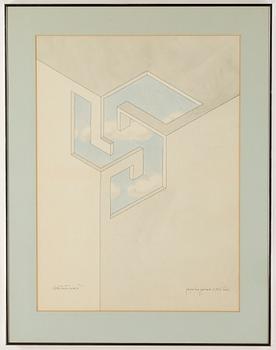 Oscar Reutersvärd, ink & watercolour, signed.
