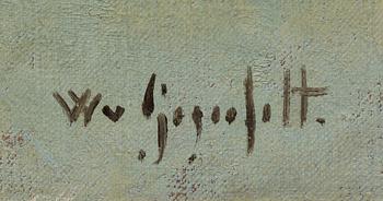 Wilhelm von Gegerfelt, Winter landscape with figures at dusk.