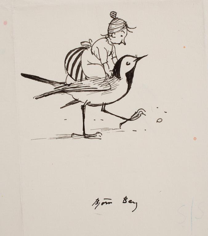 BJÖRN BERG, two ink drawings "Teskedsgumman" signed.