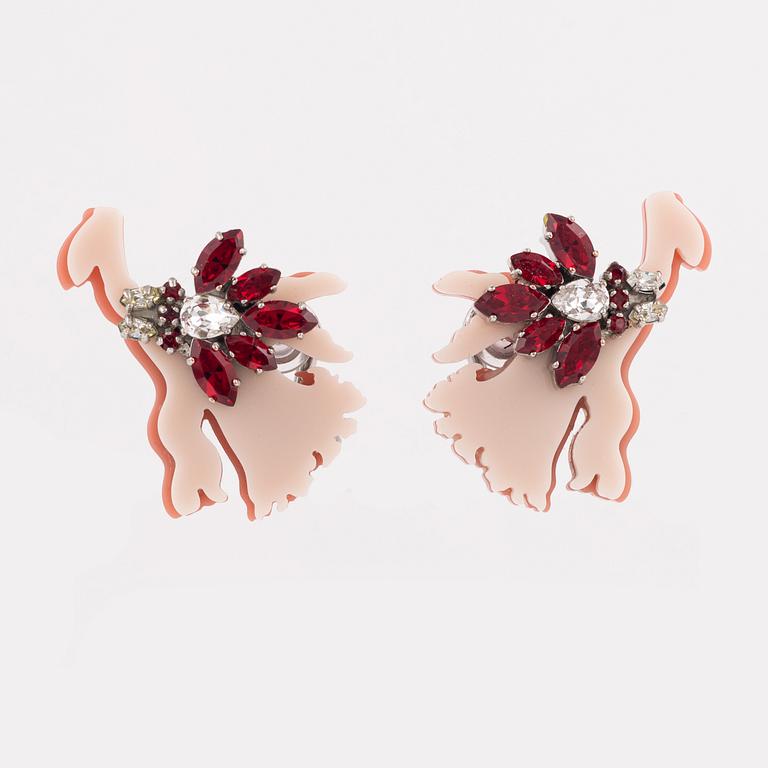 Prada, a apir of acrylic & rhinestone earrings.