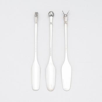 Set med tre spadar i sterlingsilver, design Barbro Littmarck, W.A. Bolin, Stockholm 1988-2004.