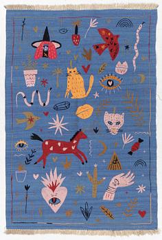 Matta, handbroderad Kelim, 185 x 124 cm.