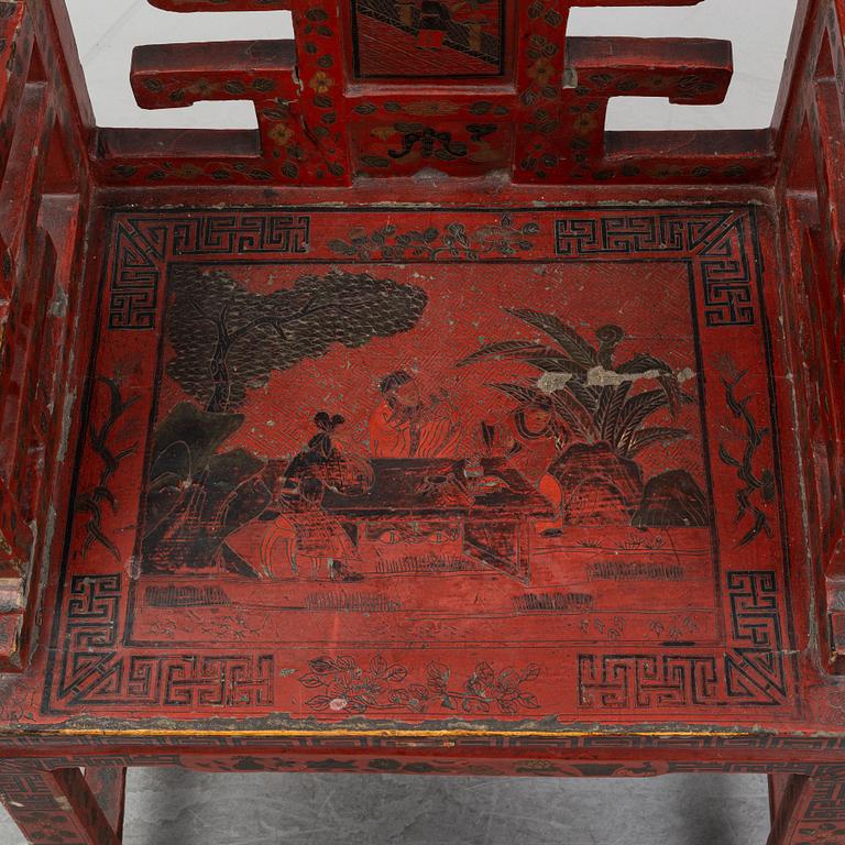 A chinese laqcuer armchair, 20th century.