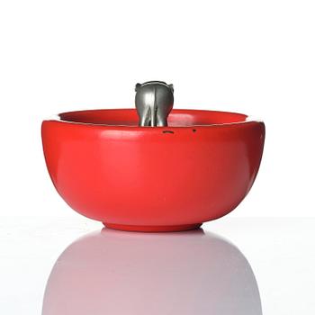 Josef Frank, a red lacquered brass bowl with a pewter cover, Firma Svenskt Tenn, Stockholm, 1949.