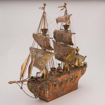 A copper and brass ship model signed B.O. -74.