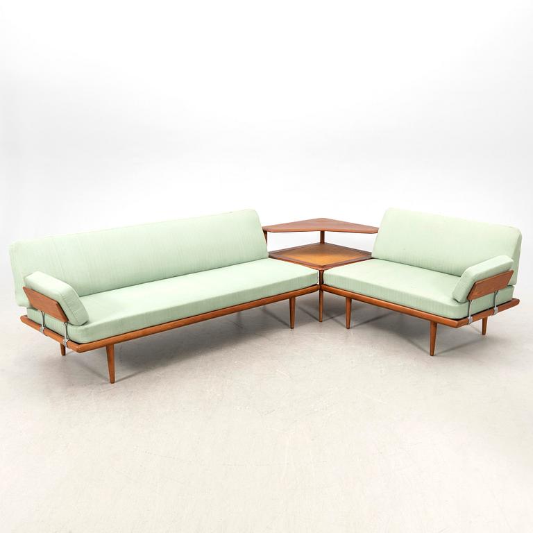 Peter Hvidt & Orla Mølgaard Nielsen, corner sofa with table 3 dlr, "Minerva", France & Daverkosen Denmark 1950s/1960s.