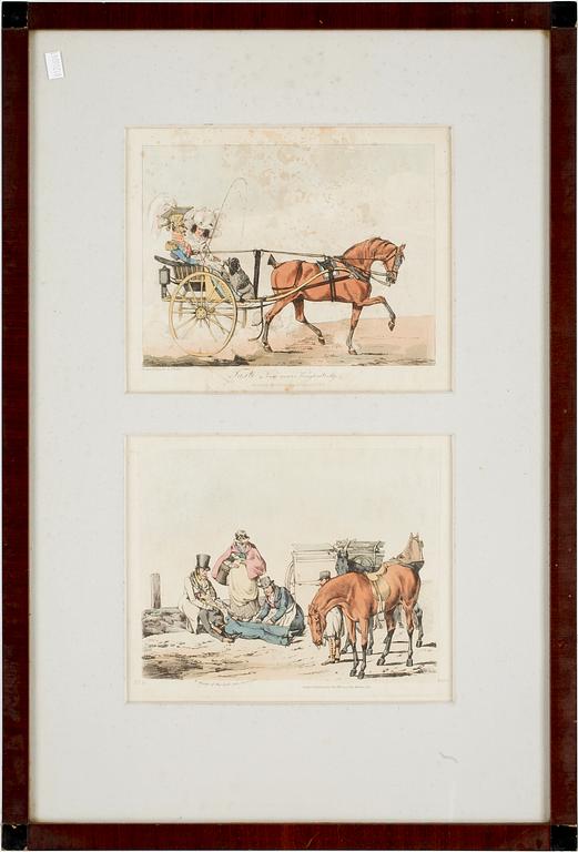 GRAVYRER, 6 st, handkolorerade, England 1800-tal.